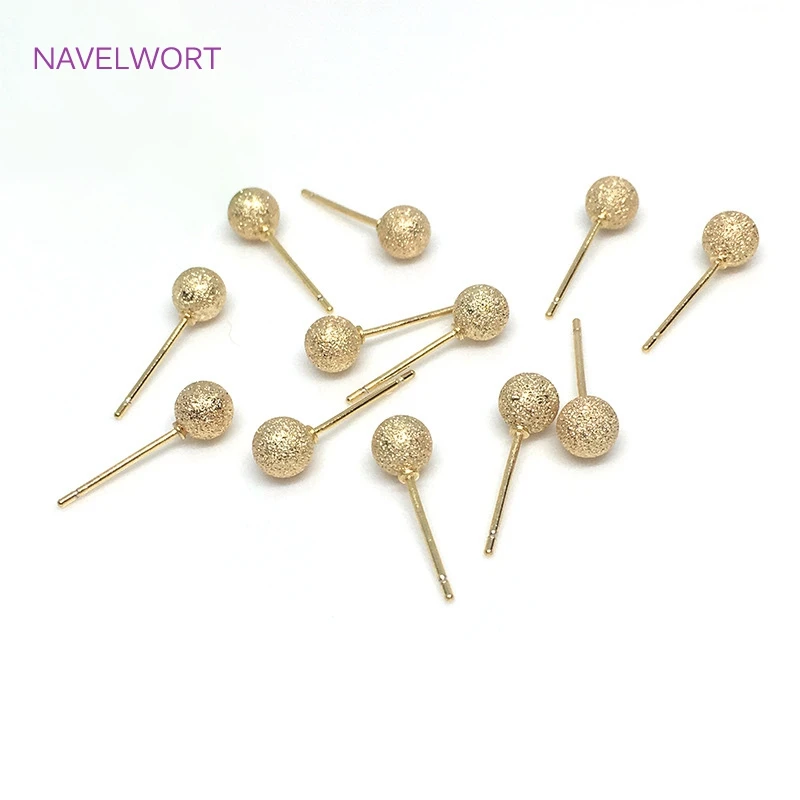 Trendy Frosted Surface Ball Head Stud Earrings Brass Metal 14K Gold Plated Post Earring Fashion Jewelry For Women