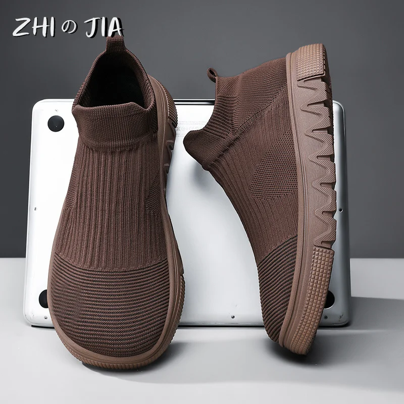 New Men Women Slip On Sneakers Couples Wide-toe Mesh Knitted Socks Shoes Spring Summer Outdoor Casual Shoes 36-46