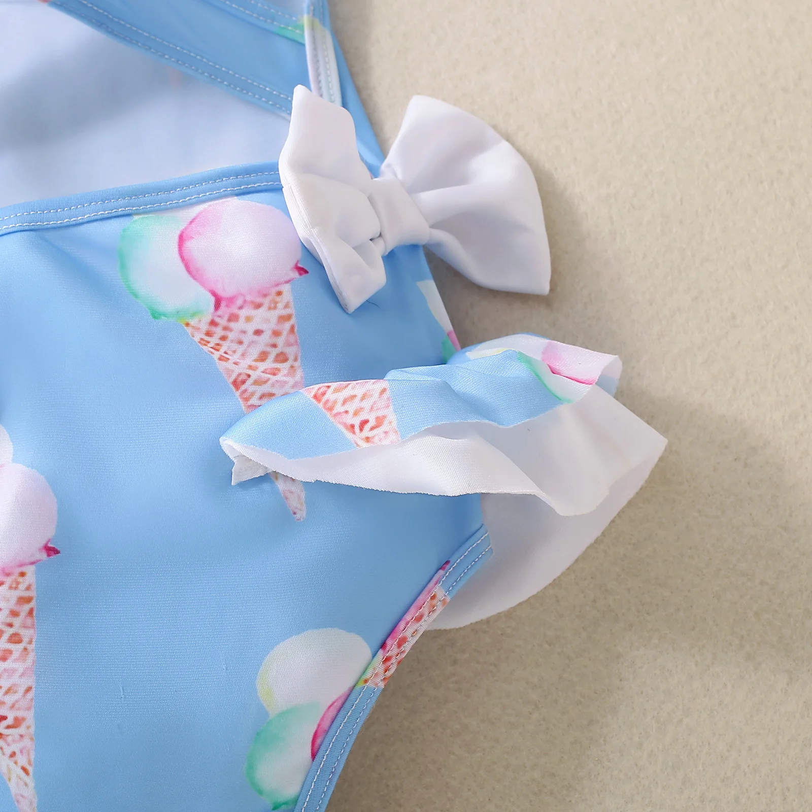 Baby Girls Beach Sun-proof Ice-cream Blue Suspenders Swimwear  2024 New Summer Cute Fashion Crisscross Back  Swimwear ﻿for 1-3T