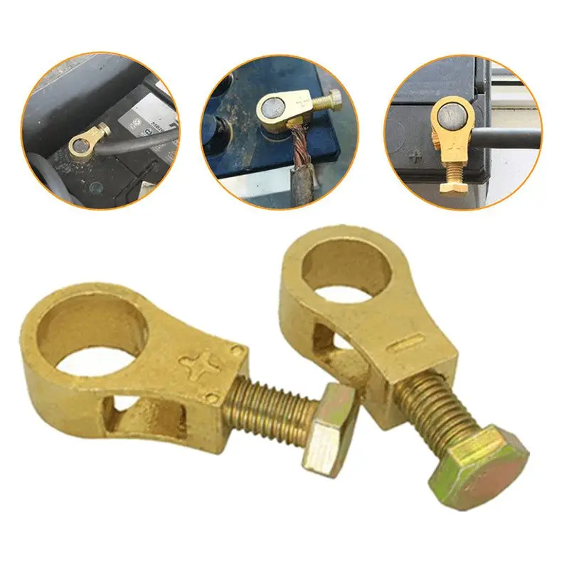 1 Pair Pure Copper Battery Connection Clip Battery Clamp Wiring Terminals Brass Car Battery Pile Head Connector