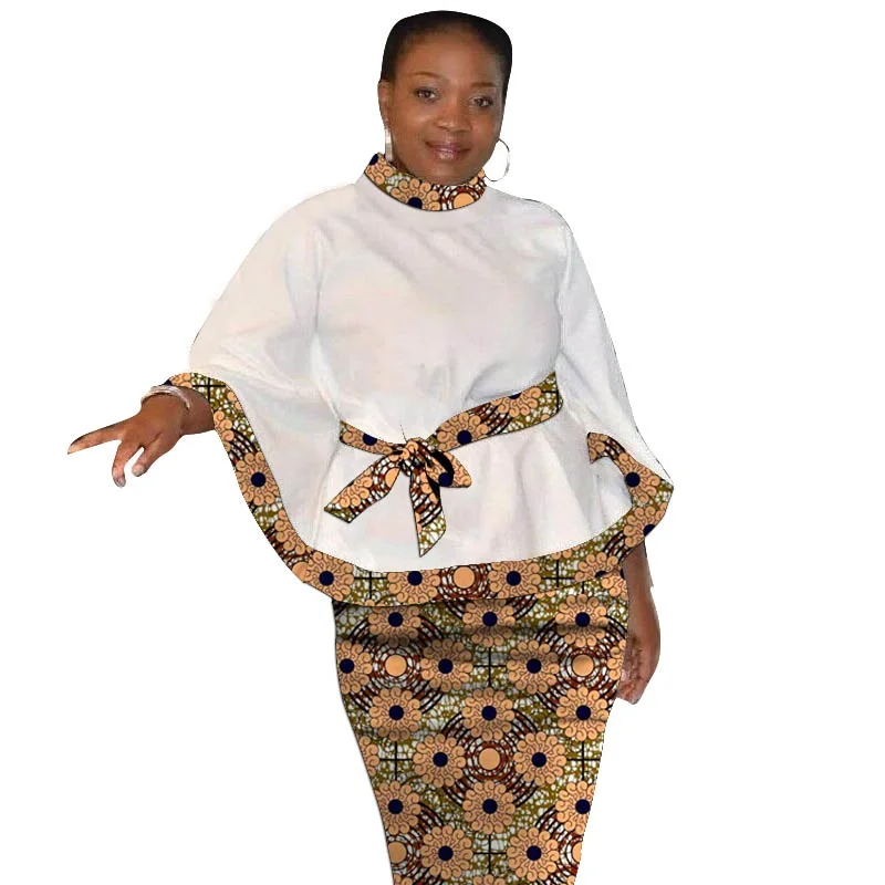 African Suits Women Loose White Patchwork Tops With Short Skirts Nigerian Print Lady\'s Ankara Outfits Wedding Party Wear