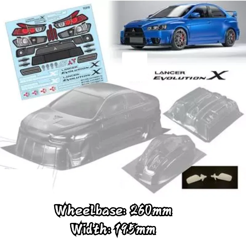 RC 1/10 Lancer Evolution X RC PC body shell Wide Body 195mm width Transparent drift body shell For RC hsp hpi trax mst Tamiya