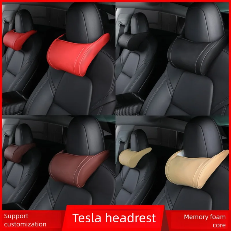 

Wholesale Suitable For Car Headrest Tesla 3 Model X Leather Neck Pillow Memory Foam Cushion