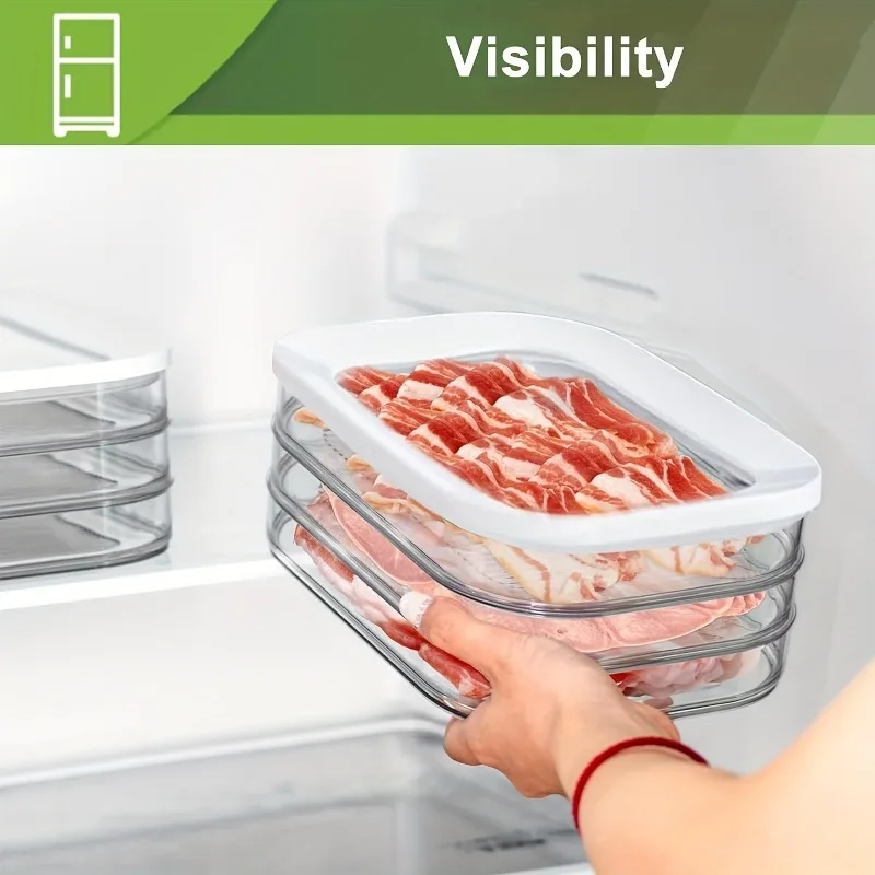 Contenedor de almacenamiento para refrigerador apilable con tapa, comidas hechas, organizador de cocina para almuerzo, carne y conservación de alimentos cocidos