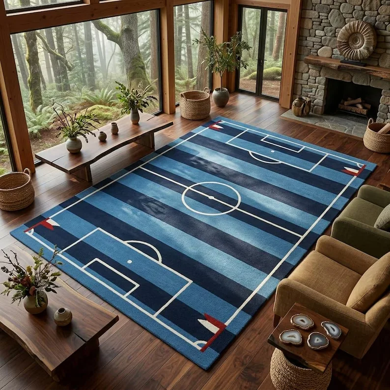 Green Soccer Field Football Field Gridiron Sport Rug Sport Clup Rug Play Rug Kids Play Mat Green Rug Kids Room Rug Decor Carpet
