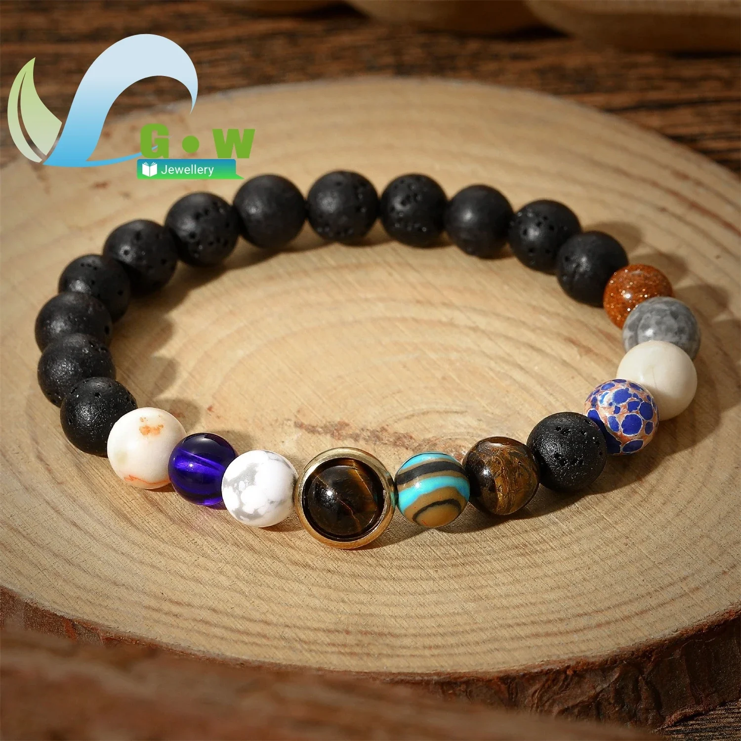 Vintage Couple Bracelet Set Galaxy Volcanic Stone Solar System Eight Planets Space Theme Beaded Jewelry Wholesale for Men Women