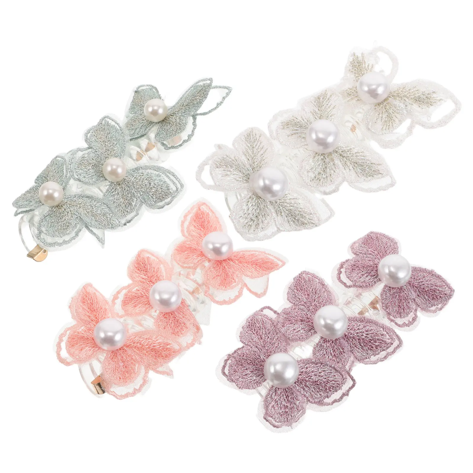 4Pcs Butterfly Phone Cord Hair Ties Lace Pearl Spiral Elastic Ponytail Holders Hair Accessories for Women Girls