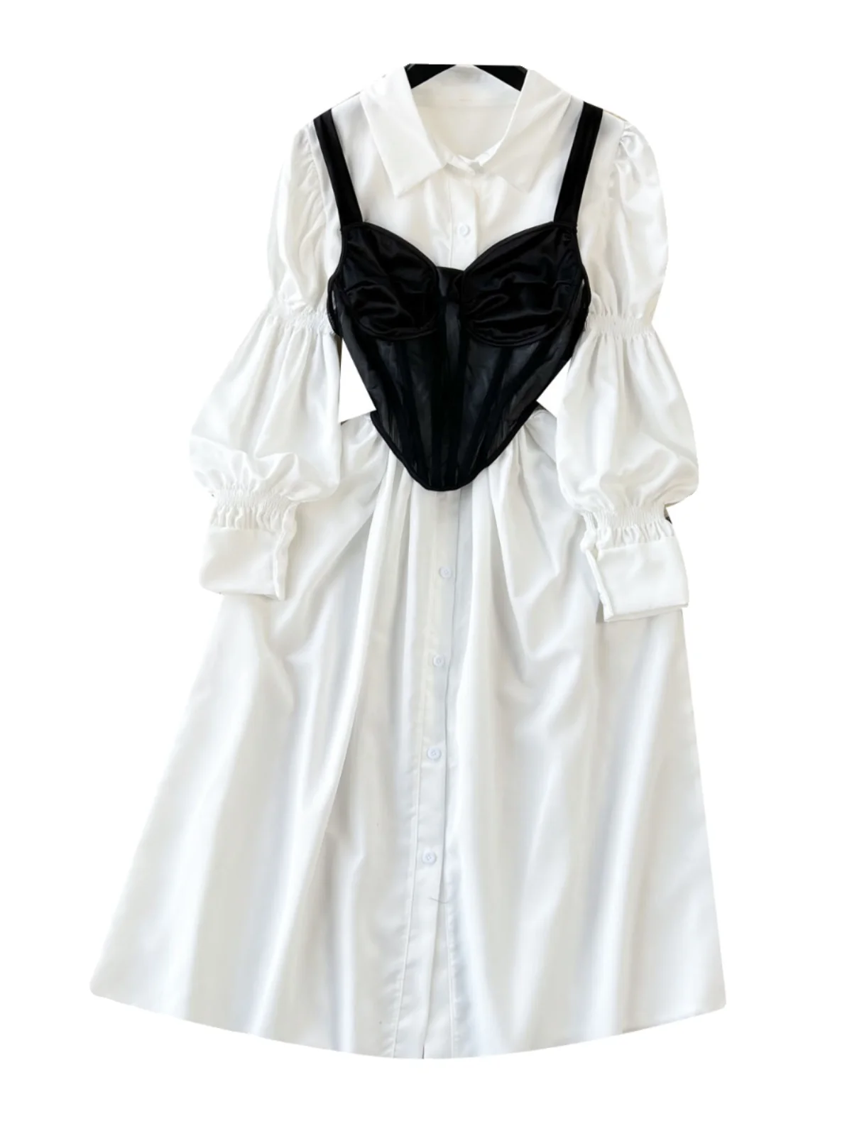 E Vestido Csero con Mangas Abullonadas, Ropa Exterior para Mujer, Cseta sin Mangas, Conjunto de Dos Piezas Antie...