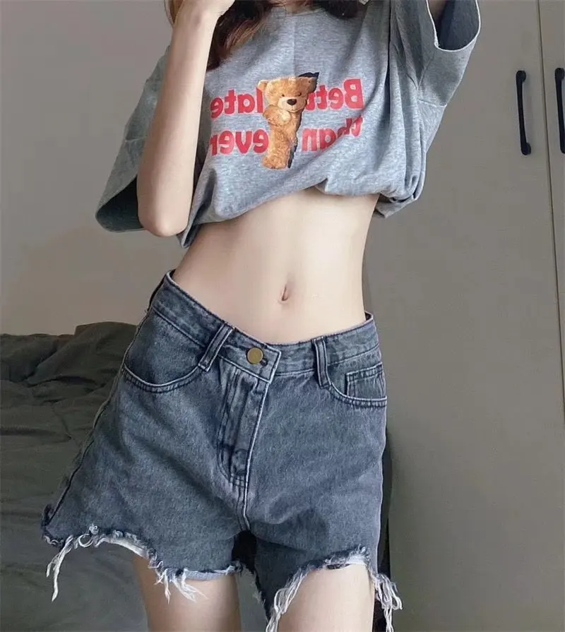 

Джинсовые шорты с высокой талией, рваные, женские, летние, утягивающие, повседневные, в корейском стиле, модные, для создания образа студентки