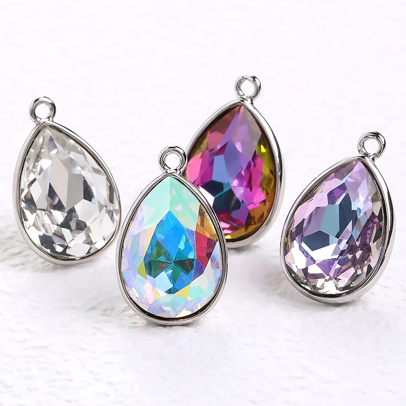 Drop Rhinestones Pendants Necklace Stones AB Color Shiny Glass Crystals With Copper Claw Set Jewelry Making Accessories