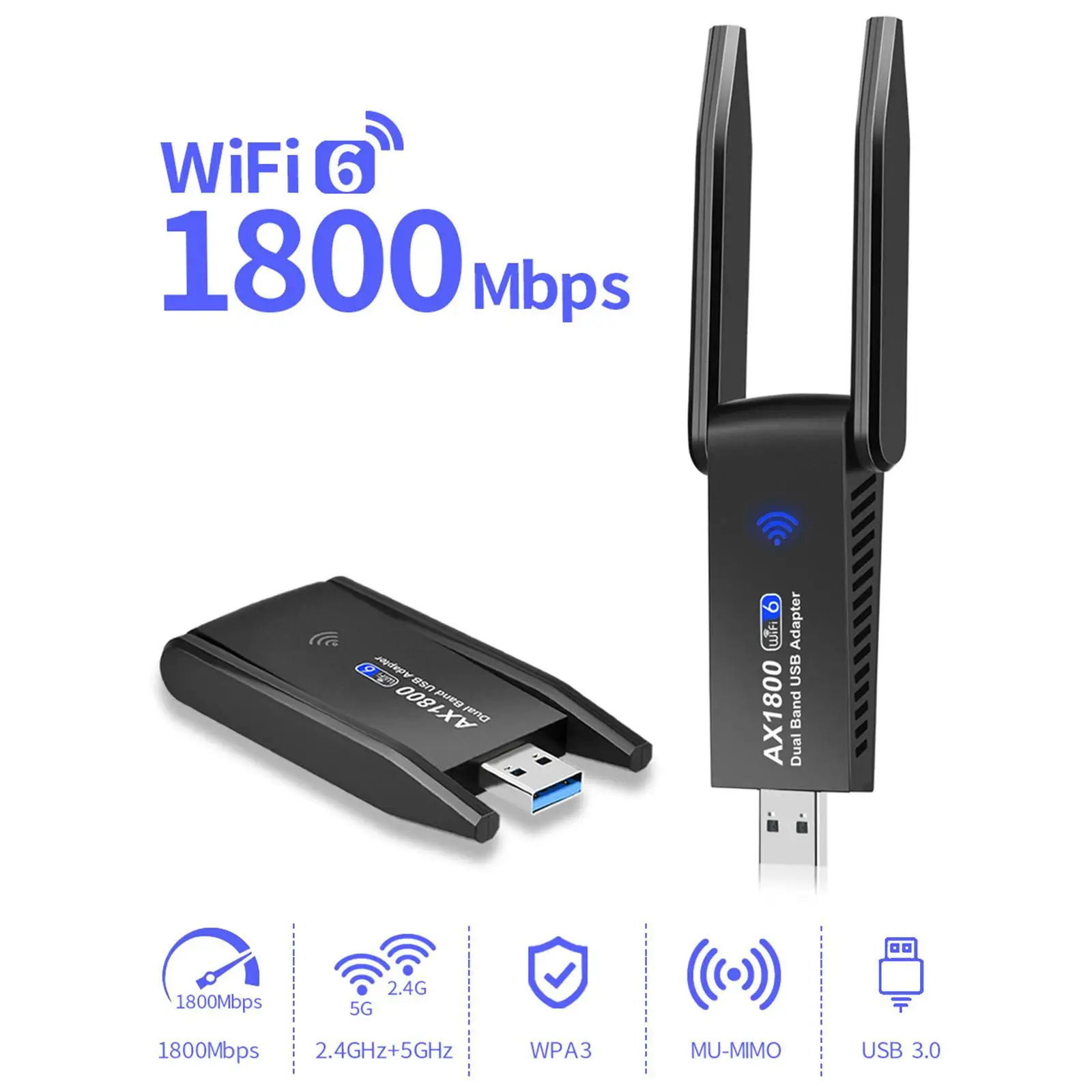 WiFi 6 USB Adapter 802.11ax 1800Mbps Dual-Band 2.4GHz&5GHz Wifi Dongle For PC Desktop Laptop wifi Network Card Wireless Receiver