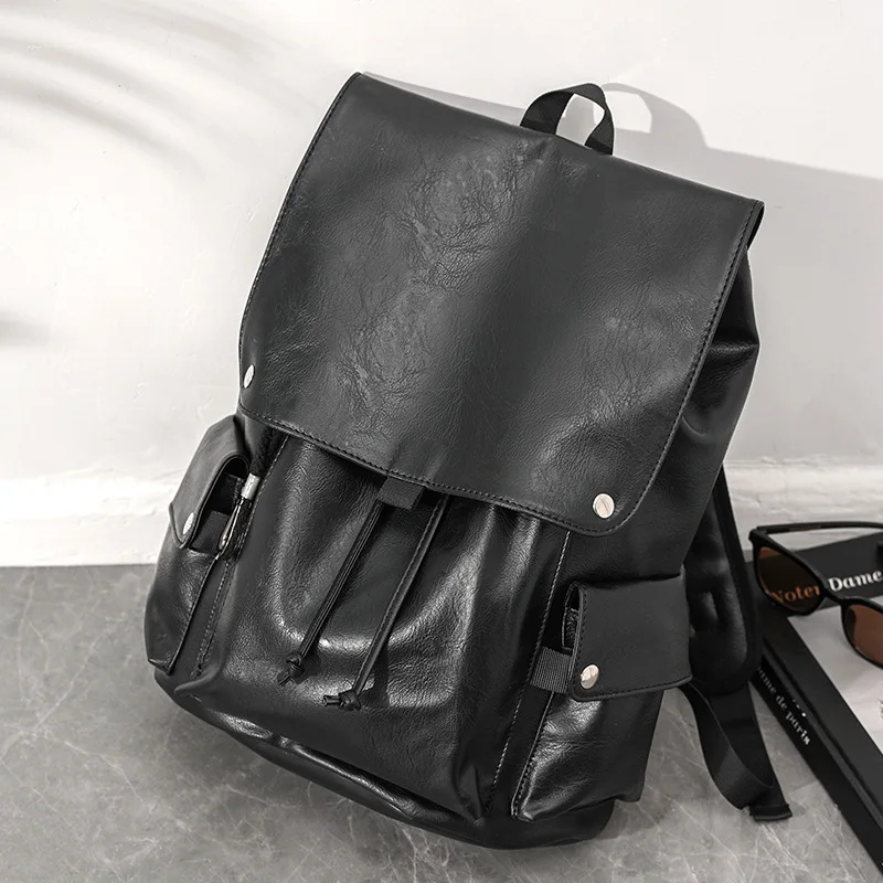 Vintage Flap Backpack Drawstring Closure Multi Side Pockets Adjustable Shoulder Straps Large Capacity Daypack for Travel Work