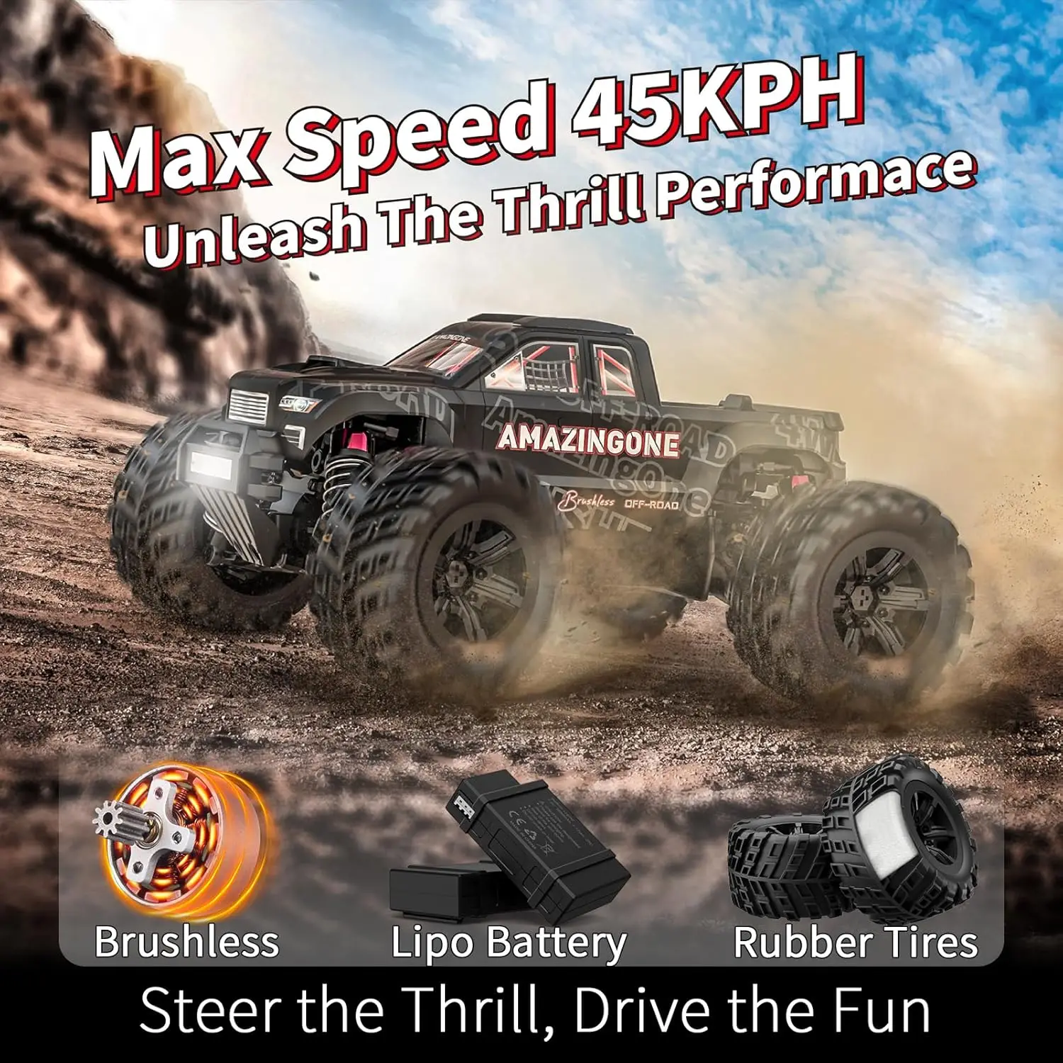 1:20 Scale Brushless Fast RC Cars for Adults, Max 45KPH High Speed Electric Monster Racing Car,Hobby RC Trucks 4X4 Water