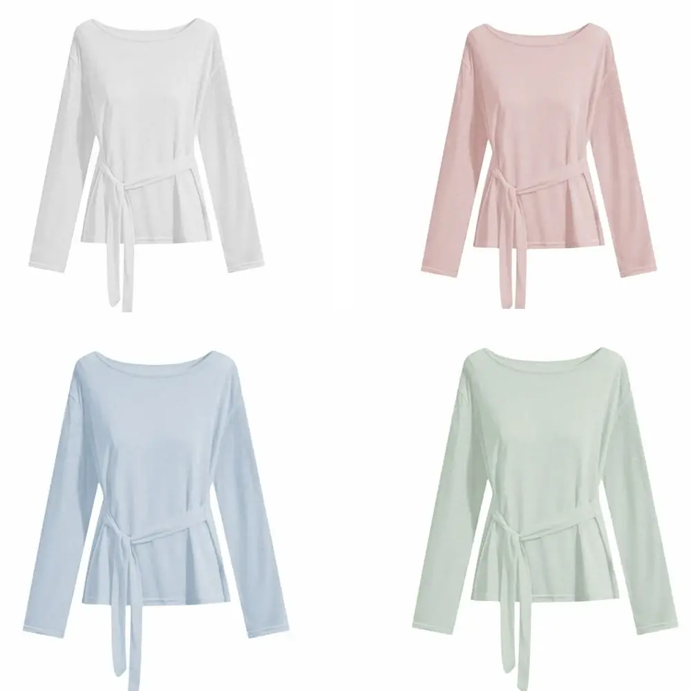Koreanischer Stil, transparentes Langarm-T-Shirt, schulterfrei, locker geschnittenes, durchsichtiges Oberteil, hinten gebunden, Oversize-T-Shirt, lässig für den Alltag. – Detail 1