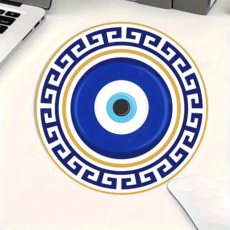 

Circular anti-slip gaming mousepad with key patterns and evil eye symbols is durable and suitable for office and home decoration