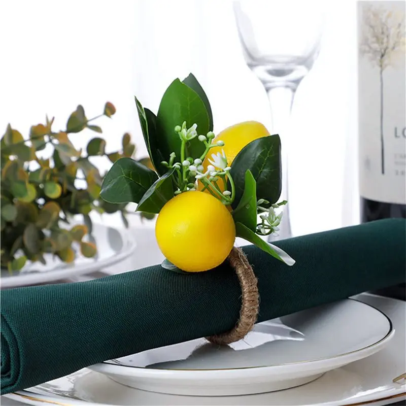 A02F-Lemon Napkin Rings Set Of 30 Lemon Vine Leaf Napkin Holders For Dining Table Decor Banquet Wedding Birthday Christmas B