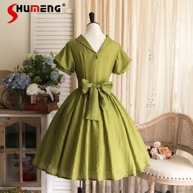 

New Japanese Lolita Style Vestidos Original Retro Pastoral Elegant Summer Classical Short-sleeve Slimming Dress Women's Clothing