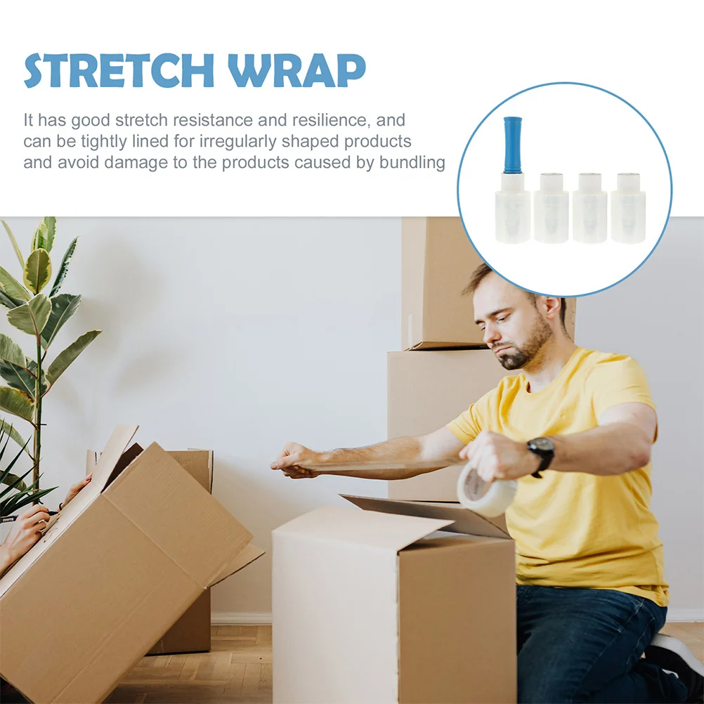 

1Set Handled Clear Industrial Stretch Wrap Roll Thick Self-Adhesive Film for Moving Packaging Wrapping Shrink Wrap
