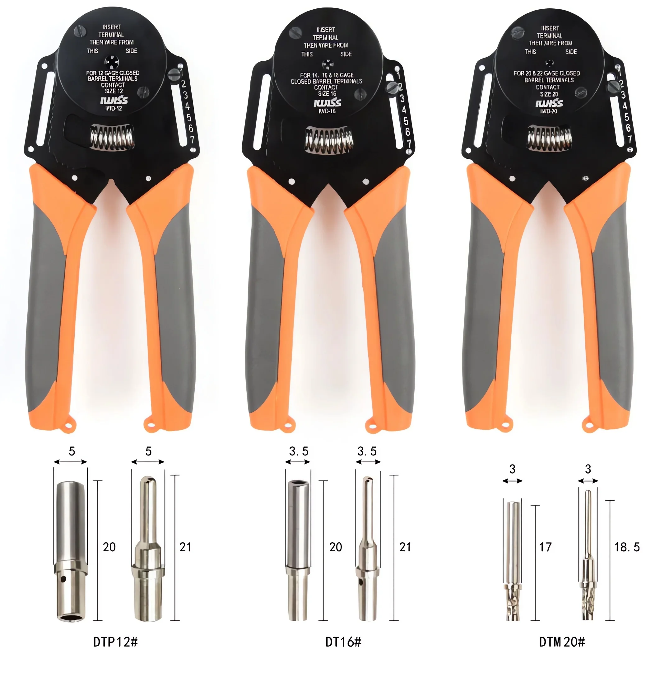 IWD-12/16/20 موصل مغلق برميل صغير العقص كماشة تشكيله محطة الذكور والإناث دبوس المكشكش أداة #3