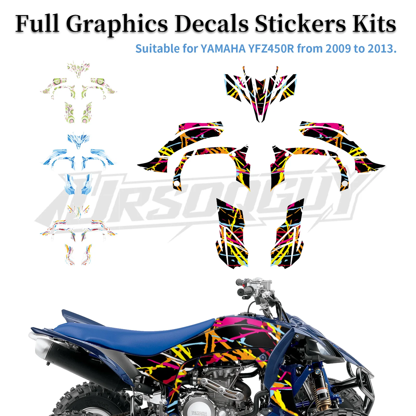 For Yamaha YFZ450R 2009-2013 ATV Full Fairings Background Graphics Sticker Decals - Decoration Custom Fit for Off-Road Vehicles