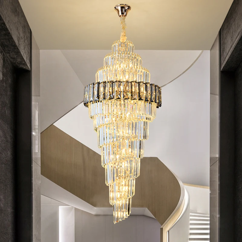 

Modern Villa Hall Living Room Led Chandeliers Loft Staircase Lighting Long Crystal Hanging Lamp Art Deco Kitchen Chandelier