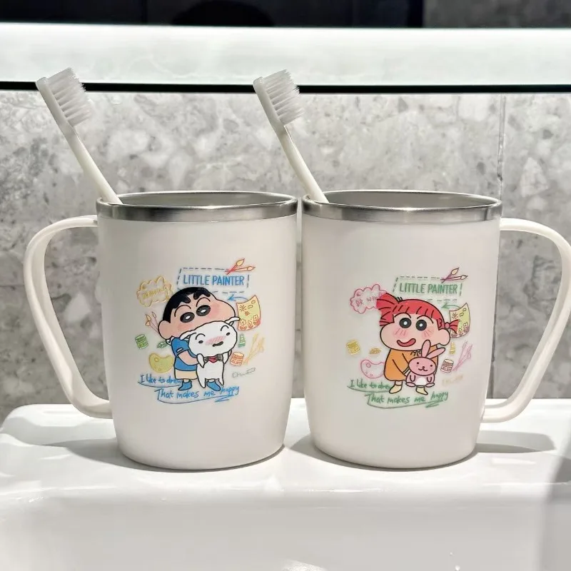 

500ml Cute Crayon Shinchans 304 Stainless Steel Rinse Cup High Aesthetic Oral Care Cup for Home Toddlers Kids & Students