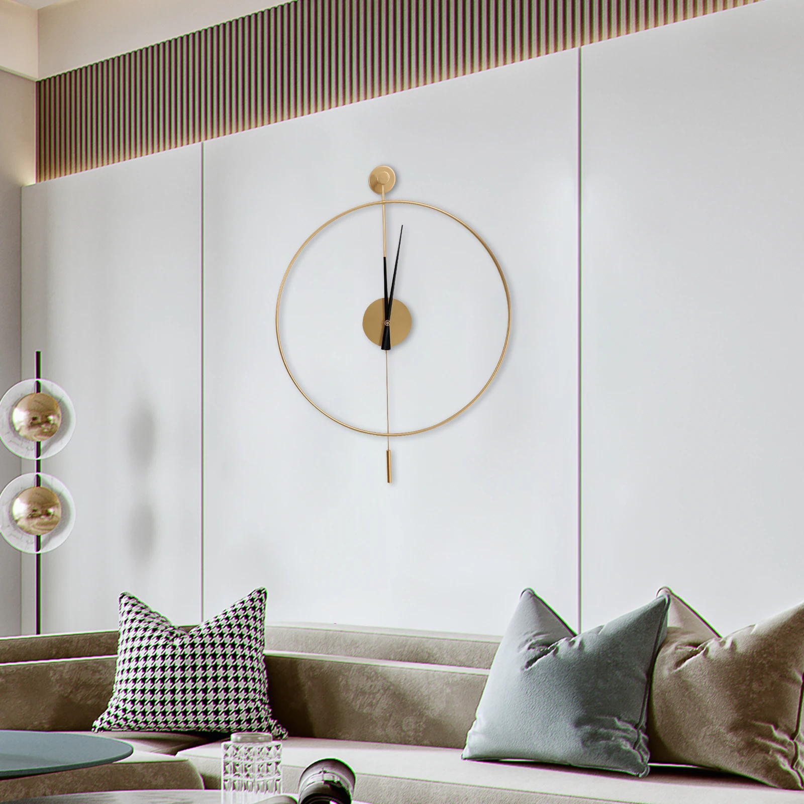 Gold Metal Silent Wall Clock with Pendulum 50cm