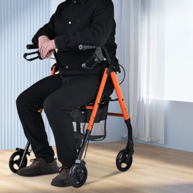 Lightweight Elderly Rollator Walkers, Foldable Adult Walker with Seat for Daily Use, Durable Aluminum Walking Aids for Seniors