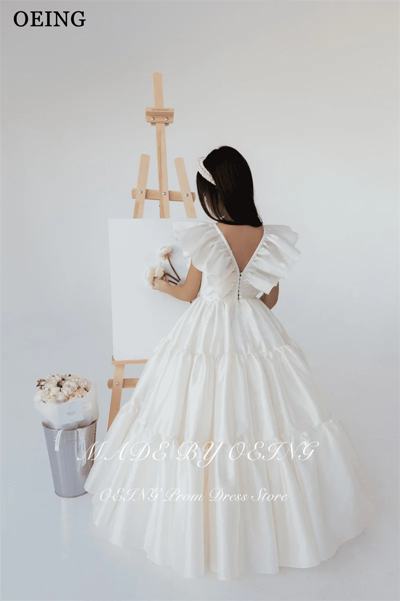 BOEING Einfache A-Linie Blumenmädchenkleider Drapiertes Maxi-Hochzeitskleid Geraffte Prinzessin Mädchen Geburtstagskleider Maßgeschneidert