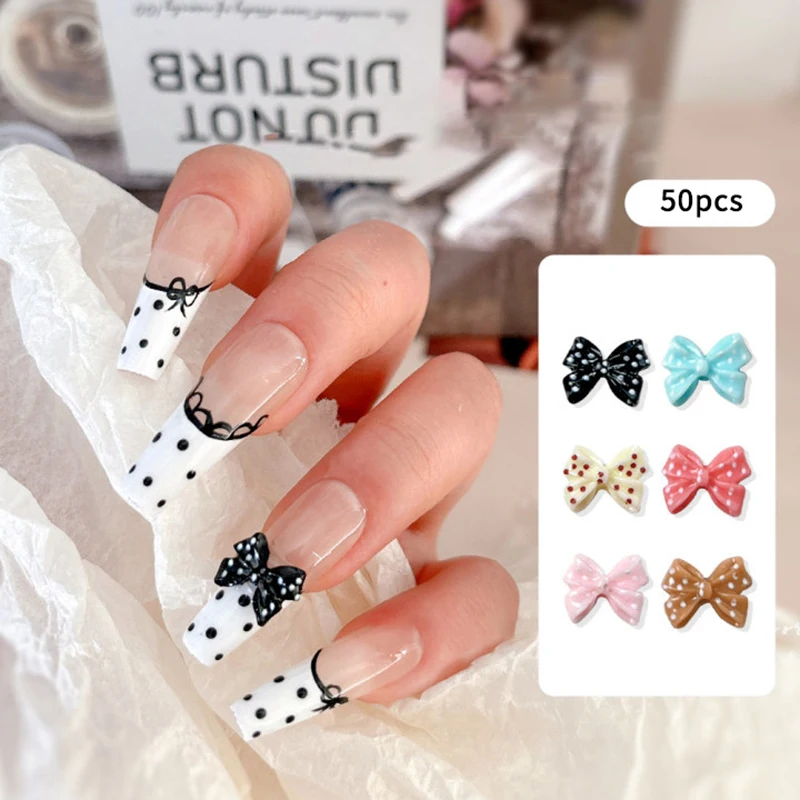 50pcs 3D Polka Dot Bow Resin Nail Art Decoration Bowknot Ornament Nail Charm Jewelry Design Kawaii Gem