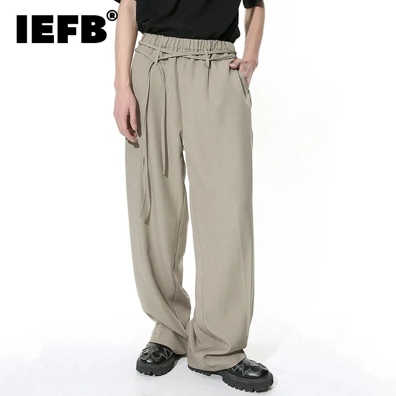 

IEFB New Menwear Simple Trousers Niche Double Belt Design Hanging Casual Loose Pants 2024 Summer Men's Fashion Trend 9C4392