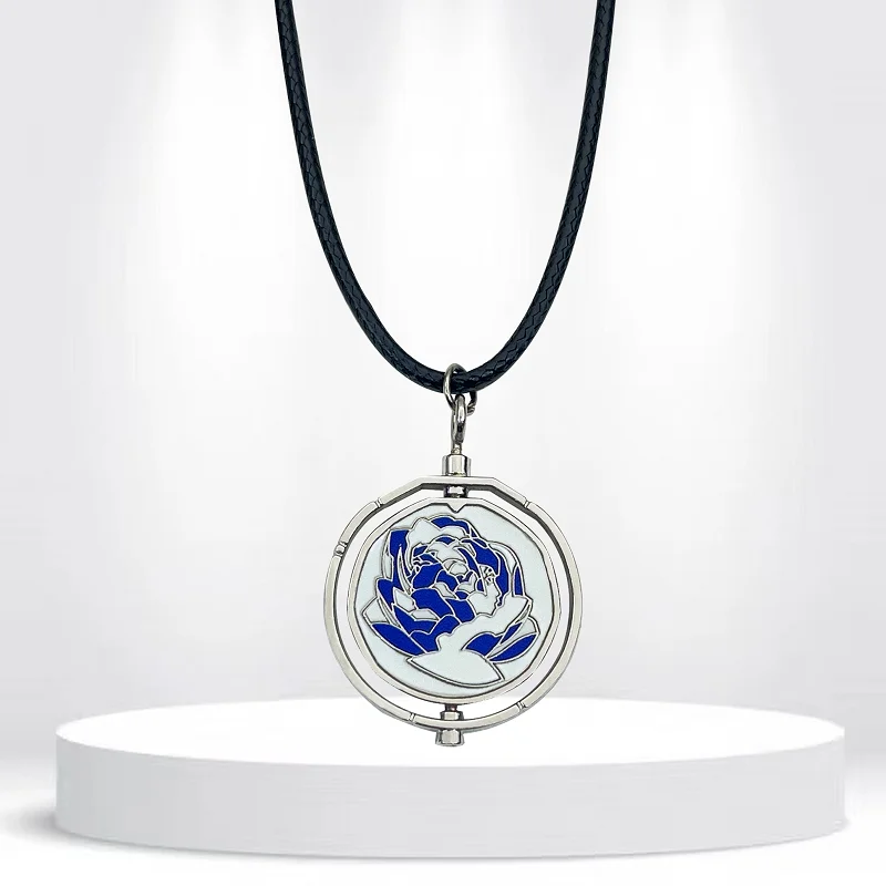 Anime Game Blue Rose Rotating Pendant Necklace Cosplay Jewerly Ring Accessories Party Gifts