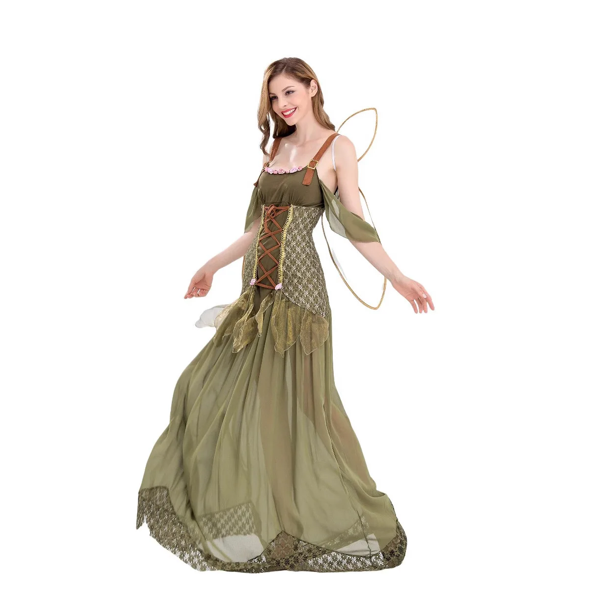 

Halloween Costume Women Fairy Cosplay Dress Wings Green Stage Performance Wear Elf Princess Dress up Suit 2025