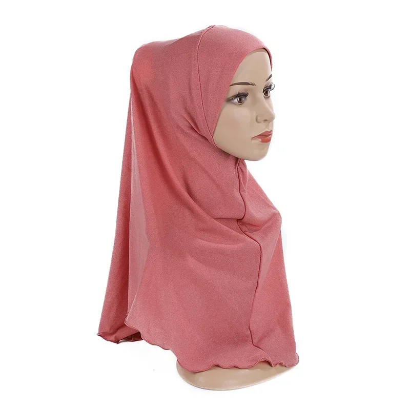 Big Girls Plain Hijab Hats Muslim Scarf Islamic Headscarf Hat Amira Pull On Headwrap Beautiful 10 Years Girl Scarf Solid Color