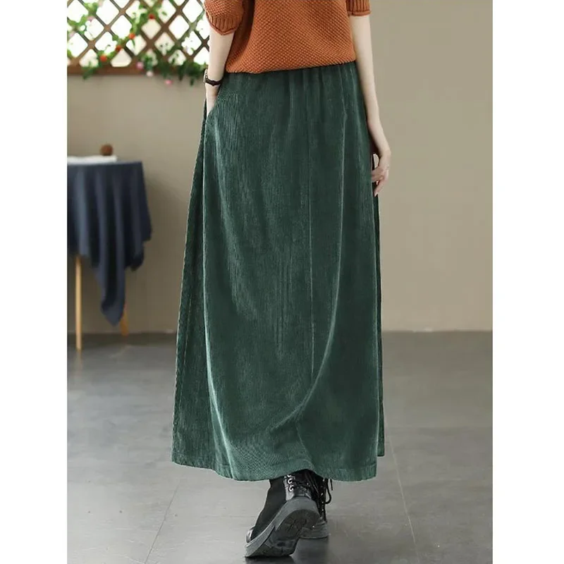 Smvp-تنورة قصيرة للنساء ، فضفاضة عالية الخصر ، تنورة طويلة ، ملابس الشارع الأنيقة ، تنورات نسائية على شكل خط ، الخريف ، الشتاء ،