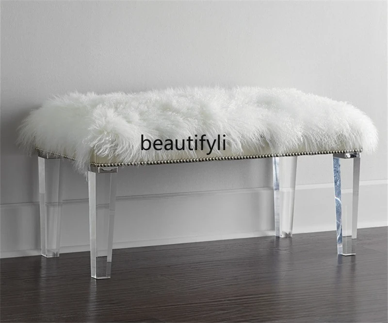 Simple Bed End Stool Acrylic Shoe Changing Stool Wool Sitting Goo Foyer American Modern Bed Step Sofa Pedal Chair