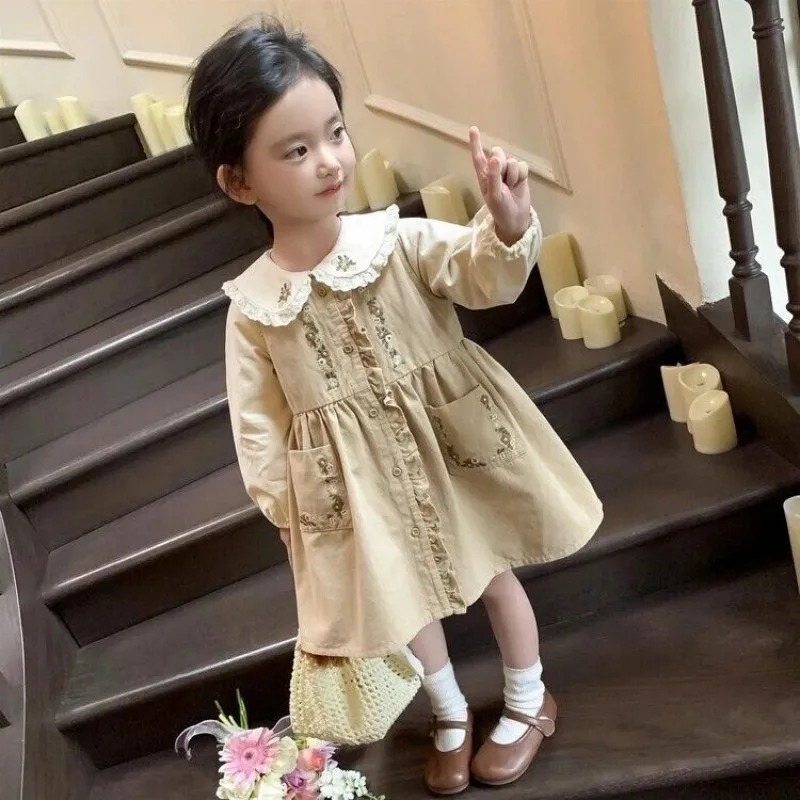 

Girls' Autumn Dress Set New Children's Mushroom Embroidered Shirt+Vest Dress 2-piece Set