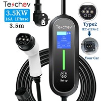 Teschev 220V Portable EV Charger Type2 Wallbox 3.5KW 8A to 16A 1Phase  Type1 J1772 IP65 Free Gift EV Bag