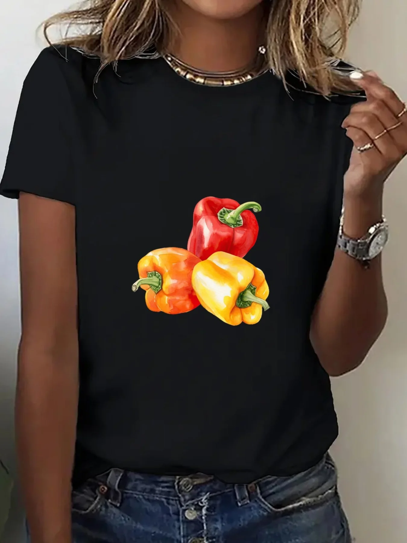 

Яркий геометрический растительный принт, стильный растительный принт, Harajuku, повседневная одежда с короткими рукавами, уличные топы, эстетичная одежда