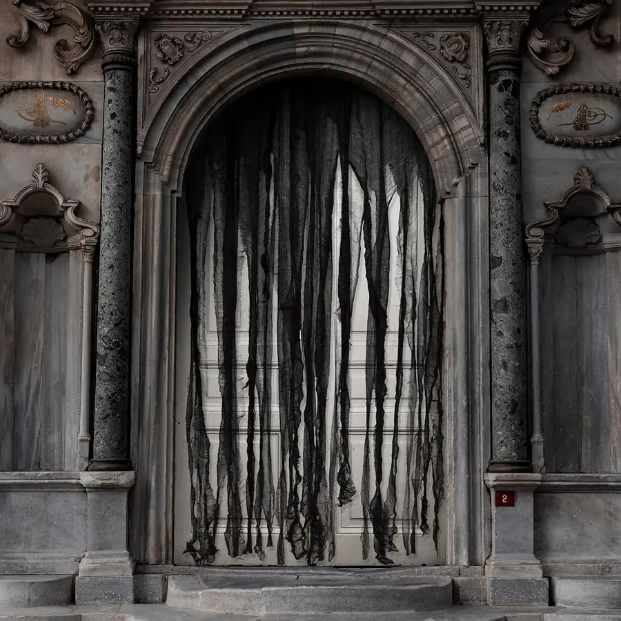 

3 Pcs Halloween Black Doorway Curtain- 65 x 39 Inch Creepy Gauze for Door Curtain Decorations- Scary Spooky Cloth for Halloween