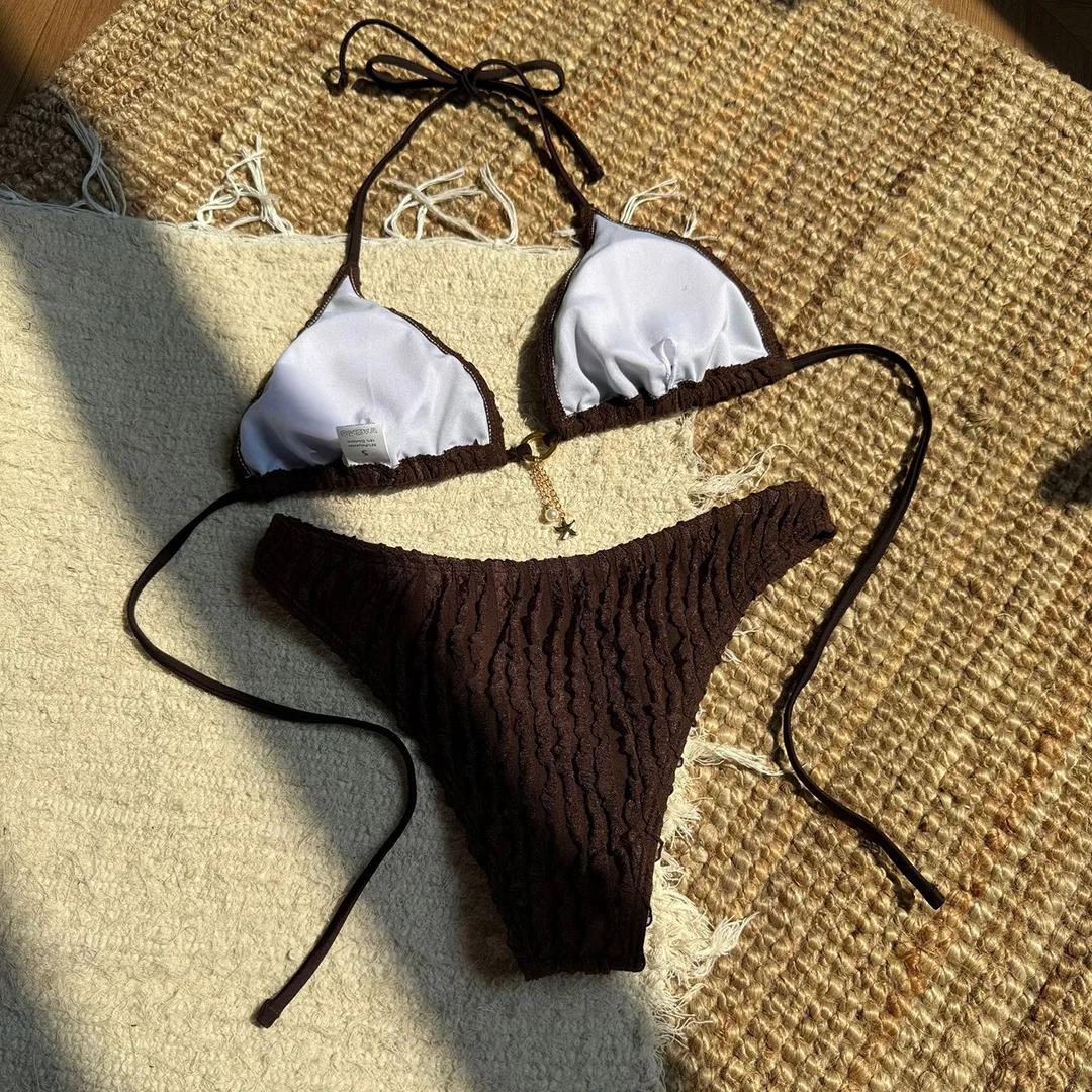 Gefalteter Neckholder-Bikini, Damen-Badeanzug, zweiteiliges Bikini-Set, brasilianischer Badeanzug mit hohem Beinausschnitt, Badebekleidung, Modell V6209S. – Detail 32