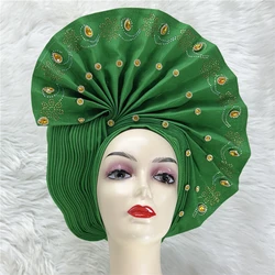 High Quality African Nigeria Gele Elegant Helmet With Stones Headband Turban Head Scarf Head-Hat Auto Gele Brand New Hats 7L1181