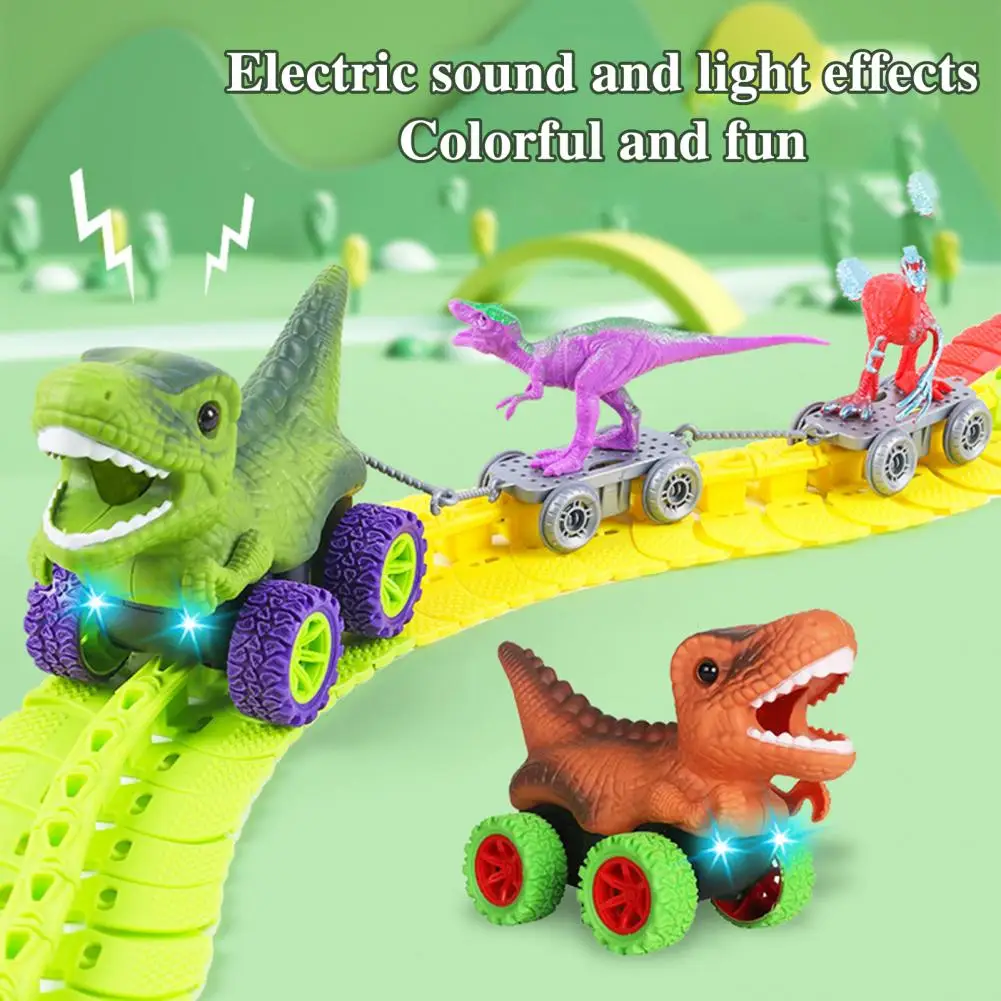 Coche de juguete antigravedad, juego de juguetes de pista de dinosaurio con música ligera, edificio educativo Diy, antigravedad para escalar para niños pequeños