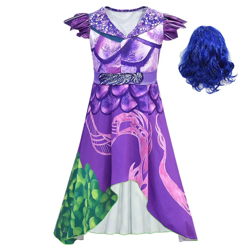 Kinder D-Descendants 3 Kostüm für Mädchen Evie Mal Cosplay Kostüm Kind Fantasia Halloween Kleidung Perücke Geburtstag Party Kostüm