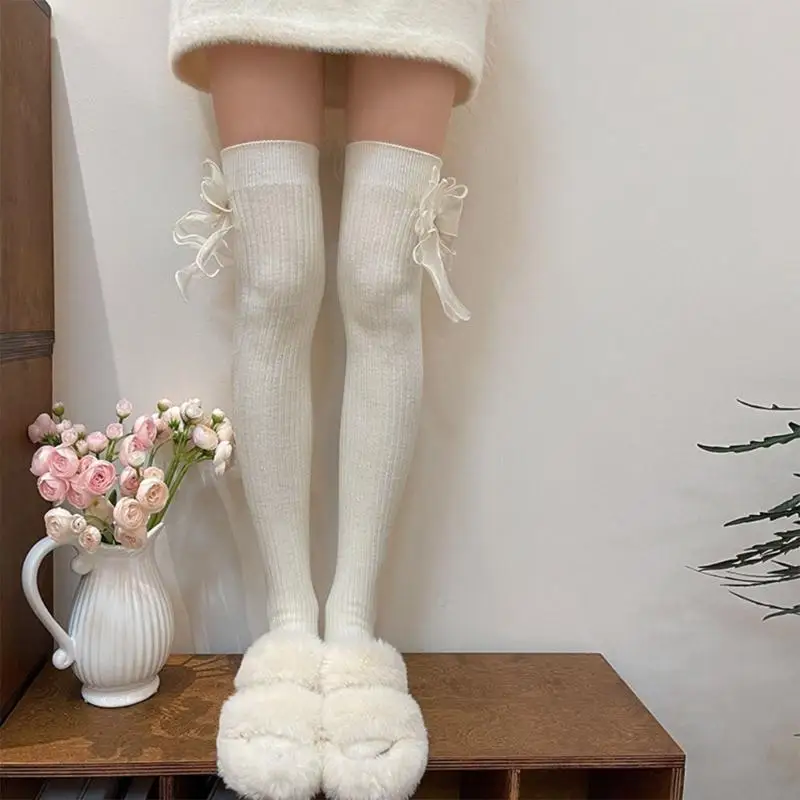 195E Delikatne kokardki Pończochy Halloween Cosplay Skarpety Casual Over Podkolanówki dla kobiet