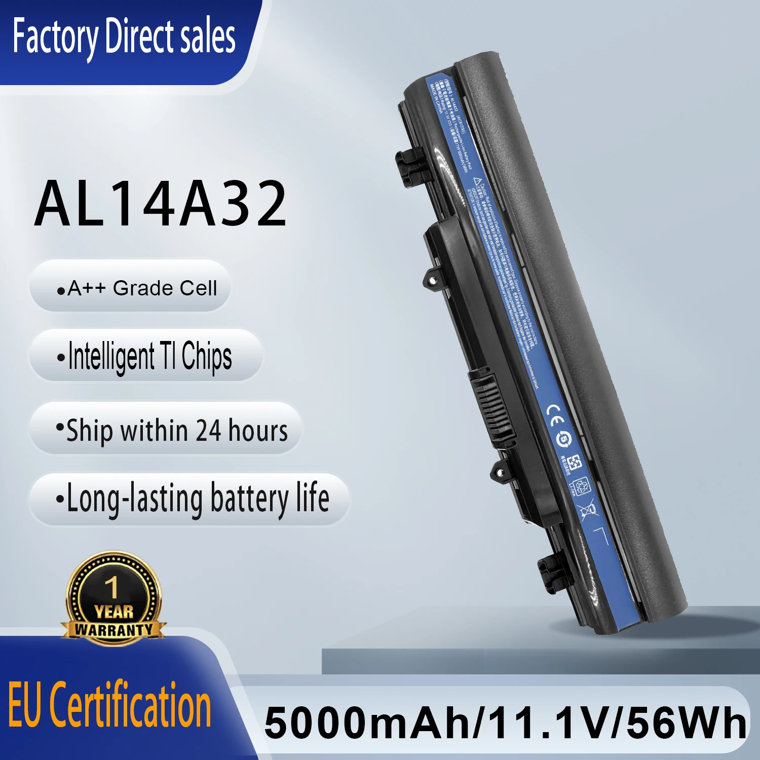 New 11.1V AL14A32 Laptop Battery For Acer Aspire E5-571 E5-411 E5-421 E5-511 E5-521 V3-472 E14 E15 Travelmate P246 TMP246 Series