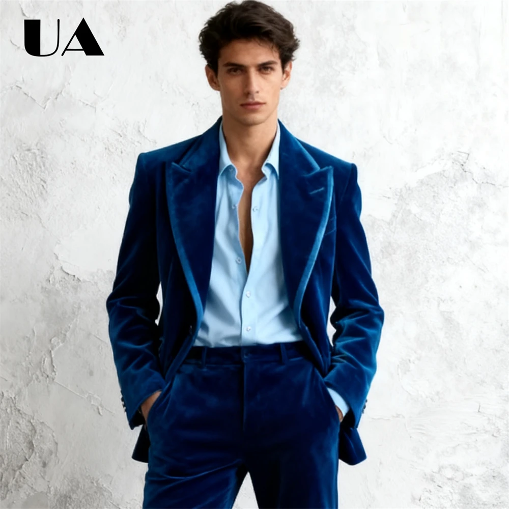 

1PC Fashion Velvet Suit Jacket Autumn One Button Mens Formal Suit Attire Prom Dresswear for Men Tailored Sizing