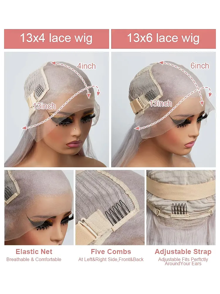 Silver Grey Straight Lace Front Human Hair Wig 40 Inches Colored HD Transparent 13x6 Lace Frontal Wig for Women Preplucked 250% image 6