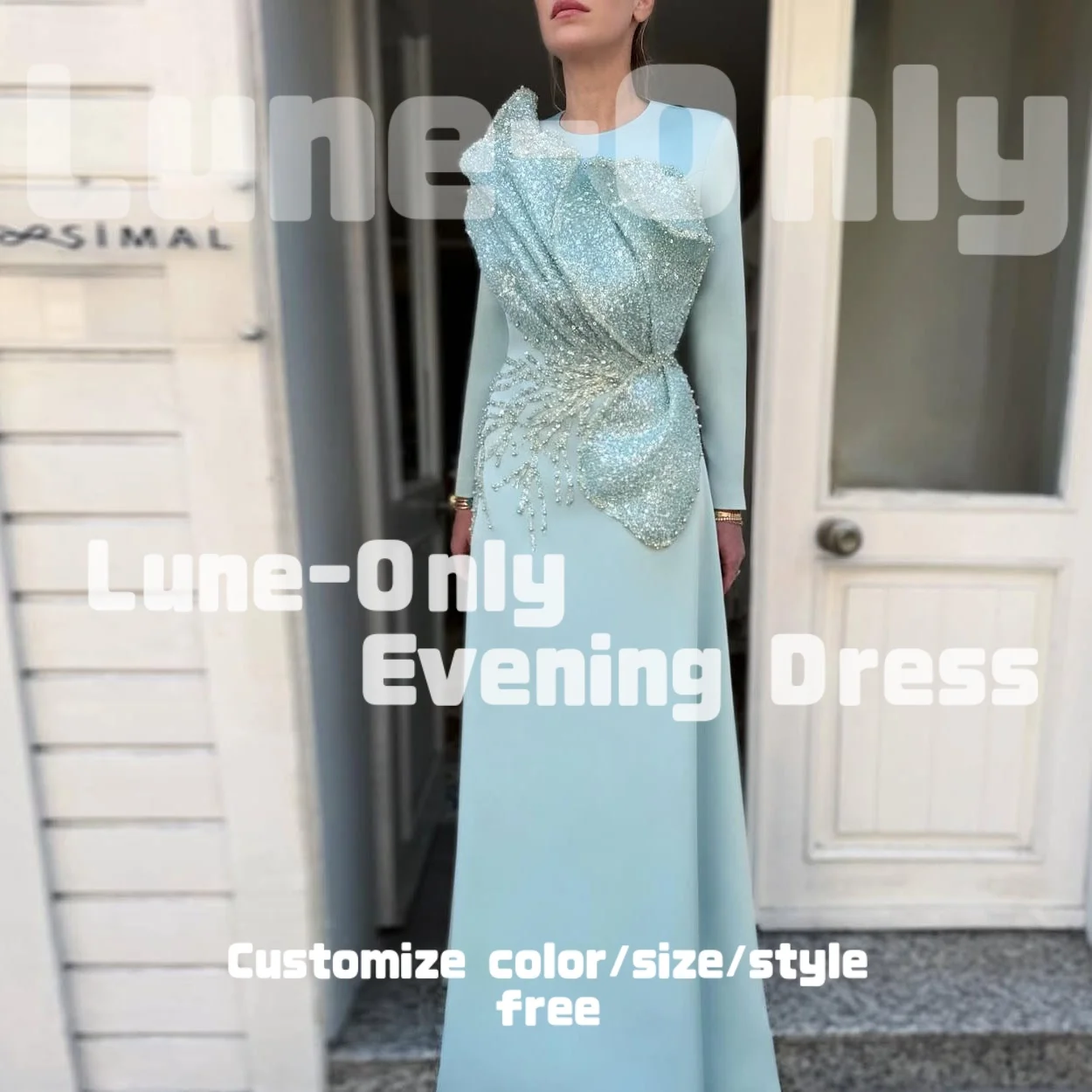 

Роскошные вечерние платья с длинными рукавами и блестками, расшитые бисером, для торжественных случаев, платье для выпускного вечера с круглым вырезом, свадебное платье