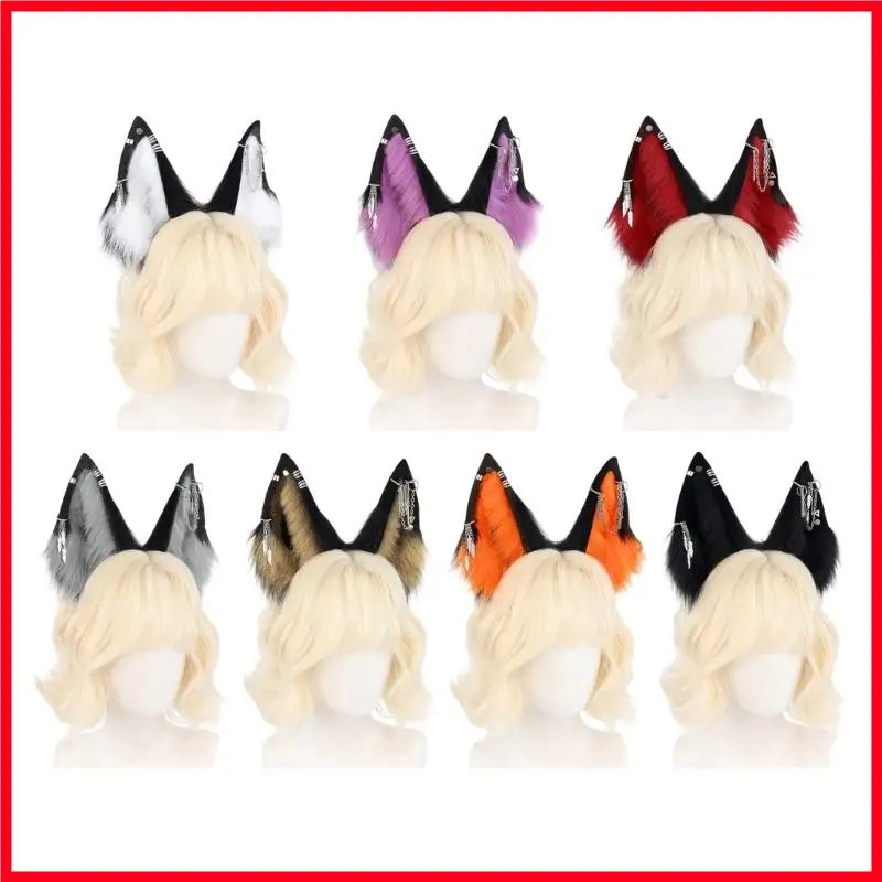 

F3MF Plush Wolf Ear Hairhoop Elastic Roleplay Headpiece Party Hair Styling Accessory